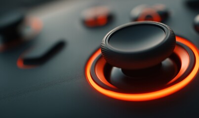 Joystick focused with vibrant neon light in a shaded setting, showcasing modern gaming design and innovation