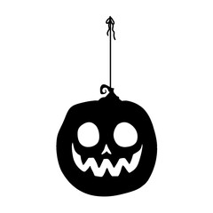 Halloween pumpkin head vector illustration with scary monster face and spooky black cat