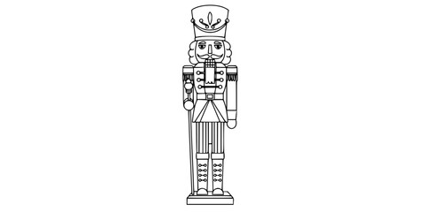 Classic Nutcracker Figure Simple Outline Flat Vector