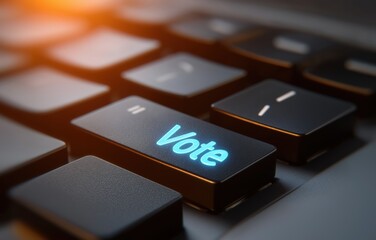 Close-up of a glowing vote key on a keyboard, highlighting the importance of voting in a modern context
