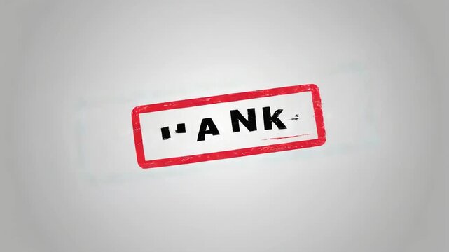 A red rectangular stamp with the word "ANK" inside, on a gray background.