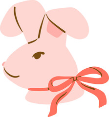 Doodle Style Bunny Head With Pink Bow