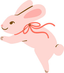 Doodle Style Leaping Bunny With Red Bow