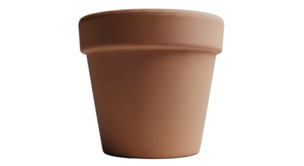 A single empty terracotta pot with a rolled rim against a solid black background