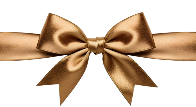 Elegant satin gold ribbon bow tied on a black background for celebration and gifting - Powered by Adobe
