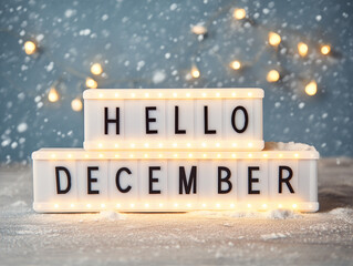 Greeting the winter season with bright lights and snowy background in December