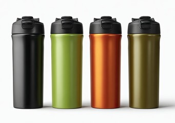 Four insulated travel mugs, color variations