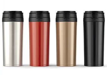 Four insulated travel mugs color set
