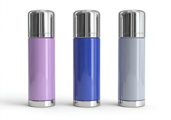 Three cylindrical containers with metallic caps