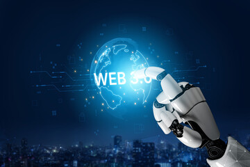 An AI assistant operates on the Web 3.0 platform. This smart technology utilizes the decentralized global network and blockchain for secure, intelligent applications of the future. Fermion