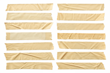 Beige Masking Tape Strips with Torn Edges and Wrinkled Texture on White Background Transparent PNG