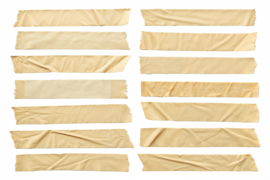 Beige Masking Tape Strips with Torn Edges and Wrinkled Texture on White Background Transparent PNG