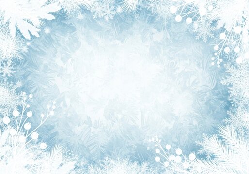 Zarte Frostmuster wirken wie filigrane Eisblumen auf hellem Winterhintergrund und bieten ruhigen eleganten Textfreiraum f&uuml;r Karten Poster und Designs Generative KI