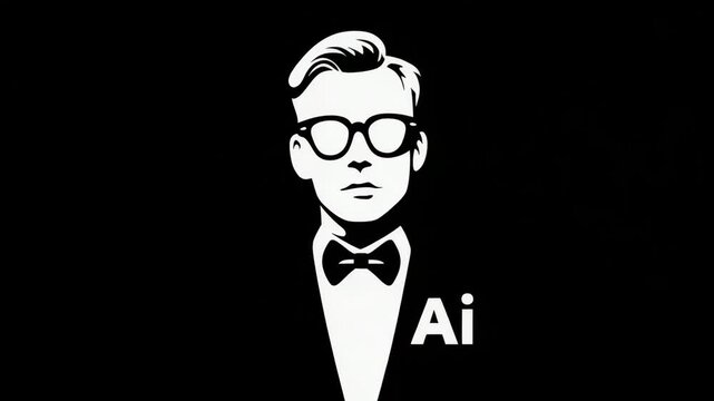 Stylized male figure with glasses and bow tie on black background