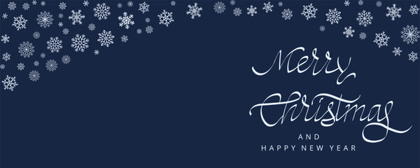 Rectangular wave border made of snowflakes, isolated on dark background with text. Frosty winter abstract design for seasonal, festive and holiday compositions