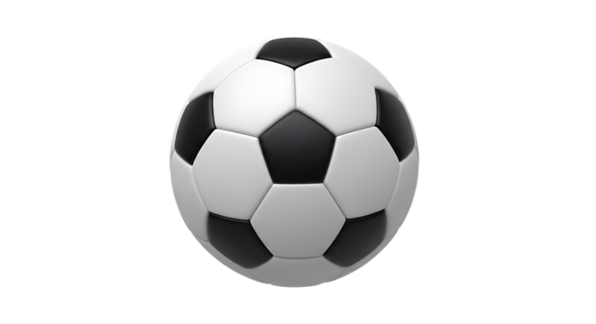Classic Black and White Soccer Ball, with Hexagonal and Pentagonal Panels, isolated on transparent background. PNG