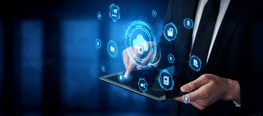 Concept design of managing online documents with cloud storage, digital file management, and secure sharing. Online documents improve workflow, online documents enhance security. Entice