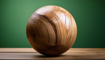 weathered wooden ball rustic textured sphere against green background