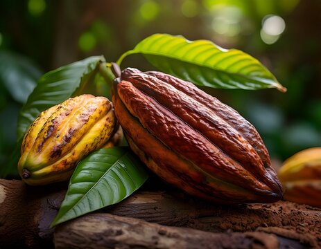 artistic rendering of fresh cocoa pods showcasing natural beauty