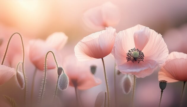 subtle poppy blooms pastel hues ethereal feel artistic backdrop nature photography macro