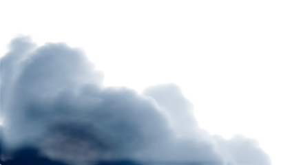 Deep Blue and White Fluffy Cloud Formation, with soft edges, isolated on white or transparent background, PNG