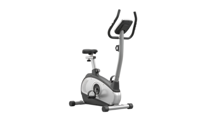 Exercise bicycle, Stationary with grey frame and black seat, isolated on white or transparent background. PNG