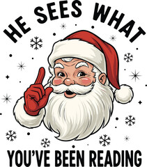 Funny Santa Claus Illustration with Pointing Gesture and Snowflakes – Christmas Humor Design