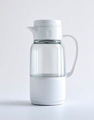White glass pitcher with handle and lid