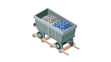 Mining cart with critical mineral ore on railway for industry logistics.
