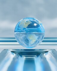 Transparent Earth globe with water for environment and sustainability concept.