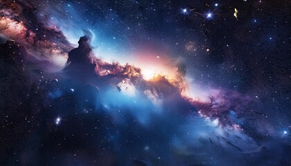 Obraz premium Outer Space Background Dark Cosmic Void With Stars Interstellar Medium Dust Clouds And Gas Astronomy Wallpaper