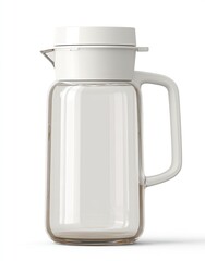 Clear glass pitcher with white lid and handle