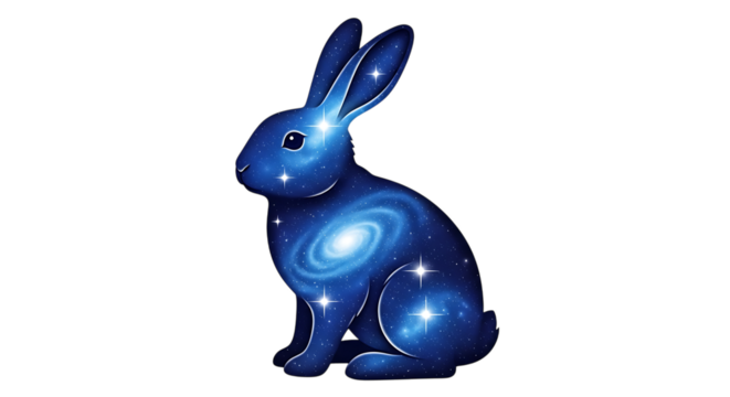 Blue Galaxy Rabbit, with stars and spiral nebula, isolated on white or transparent background, PNG - Powered by Adobe