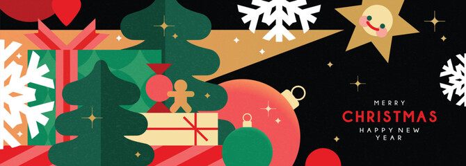 Christmas banner in contemporary flat minimalist style with cute cartoon Star of Bethlehem . Design for Holiday banner, advent calendar or greeting card. Vector illustration
