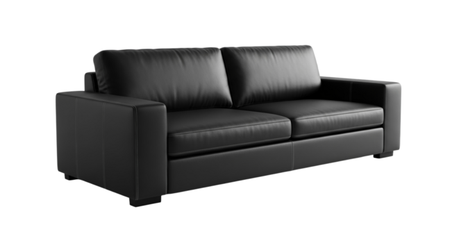 Modern Black Leather Two-Seater Sofa Isolated on White