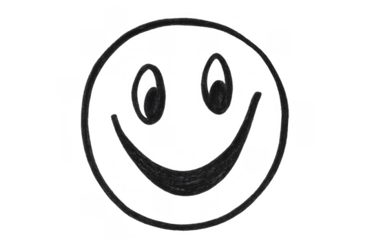 Hand drawing smiling emoticon feeling happy and positive with happiness, transparent background