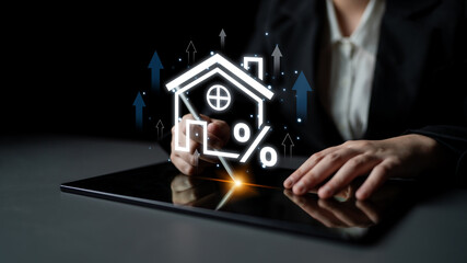 Real estate investment profit illustration showing rising house value, property return, and real...