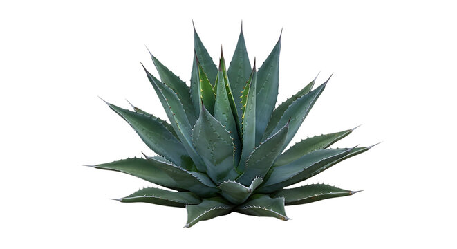 Blue Agave Plant, with sharp pointed leaves and serrated edges, isolated on white or transparent background, PNG