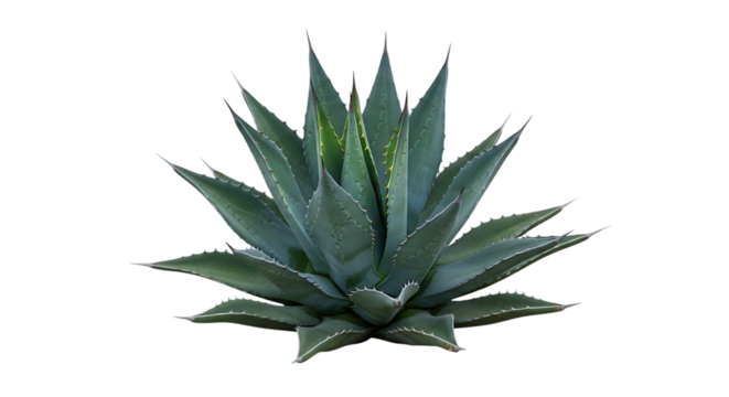 Blue Agave Plant, with sharp pointed leaves and serrated edges, isolated on white or transparent background, PNG