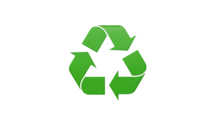 Three Dimensional Green Recycling Symbol, with subtle shading and highlights, isolated on white or transparent background, PNG