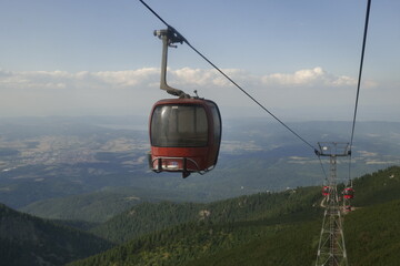 Cable car going up the mountain at Borovets mountain in Bulgaria.