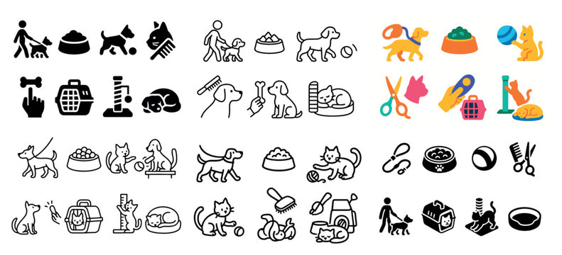 Pet care icons collection: cats and dogs