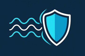 Security shield design representing digital protection with abstract wave patterns evoking technology innovation and cybersecurity resilience in a modern context