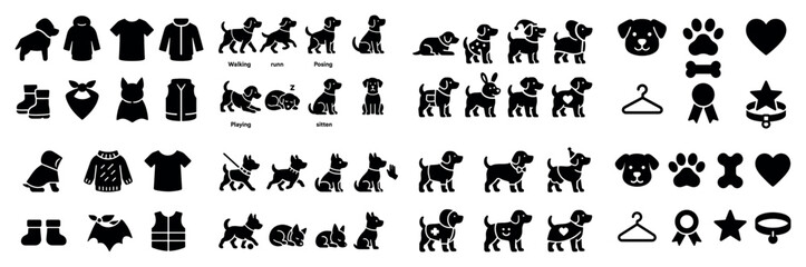 Obraz premium Dog silhouettes and icons collection