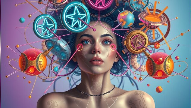 Futuristic Woman's Cosmic Interface