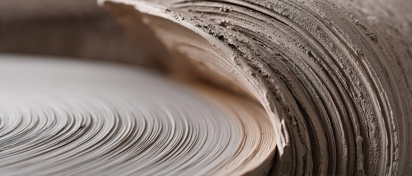 Closeup of Raw Clay Spiral on Pottery Wheel, Texture and Artistic Craftsmanship Concept of Ceramics, Pottery, and Sculpting