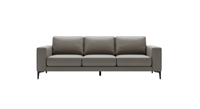 Modern Minimalist Grey Three-Seater Sofa on White Background