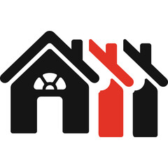 Black And Red House Icons With Chimney And Window On Transparent Background Representing Real Estate Or Home Services