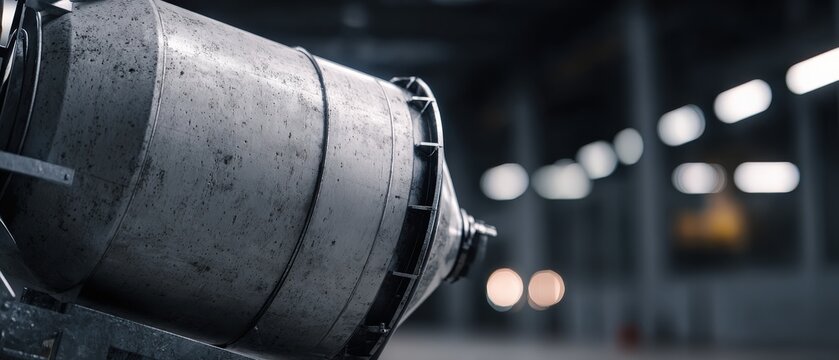 Closeup of a robust industrial machinery metal tank in a modern manufacturing facility Gritty texture and abstract bokeh lights highlight the concept of heavy industry and engineering production