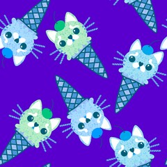 Christmas ice cat seamless ice cream pattern for wrapping paper and fabrics